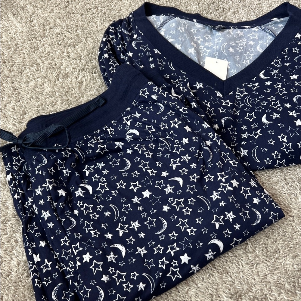 NWT Splendid XL 2-Piece Pajama Set Navy Star Moon Print Lounge Sleep Cozy Soft - Picture 14 of 15